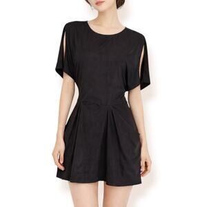 AllSaints Zoe Yuano Black Draped Mini Dress Split Sleeve Size 2 Minimalist Edgy